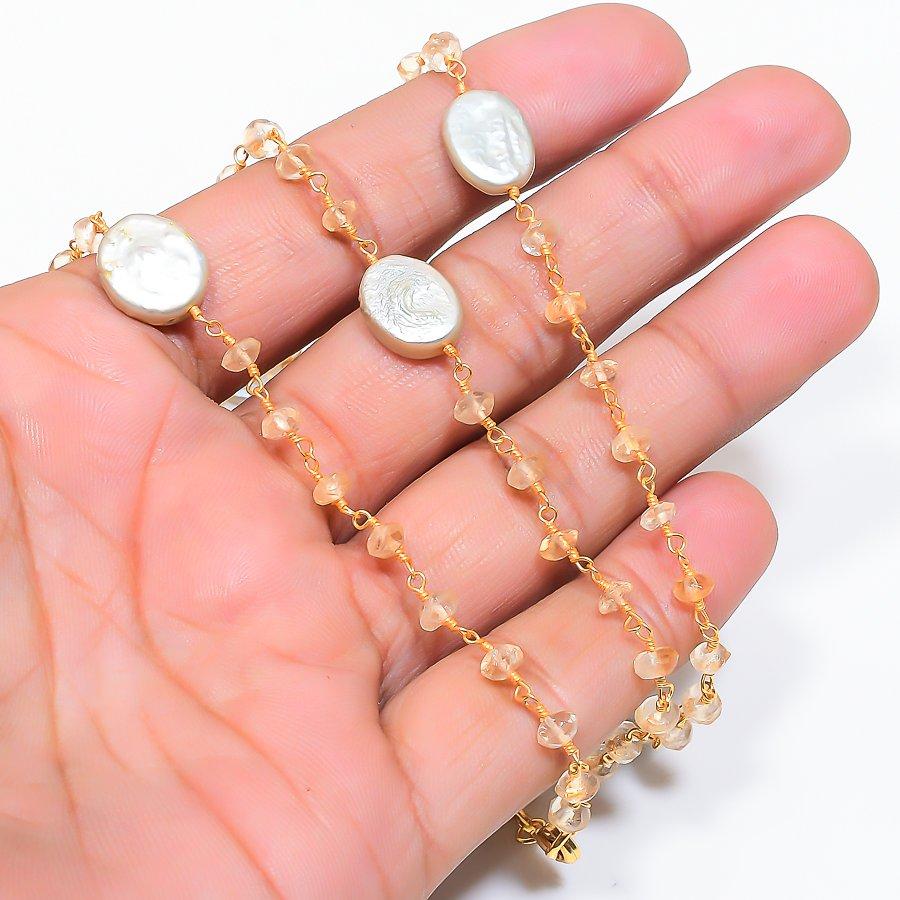 Citrine Gemstone Handmade 925 Sterling Silver Jewelry Necklace 20" GK-7510
