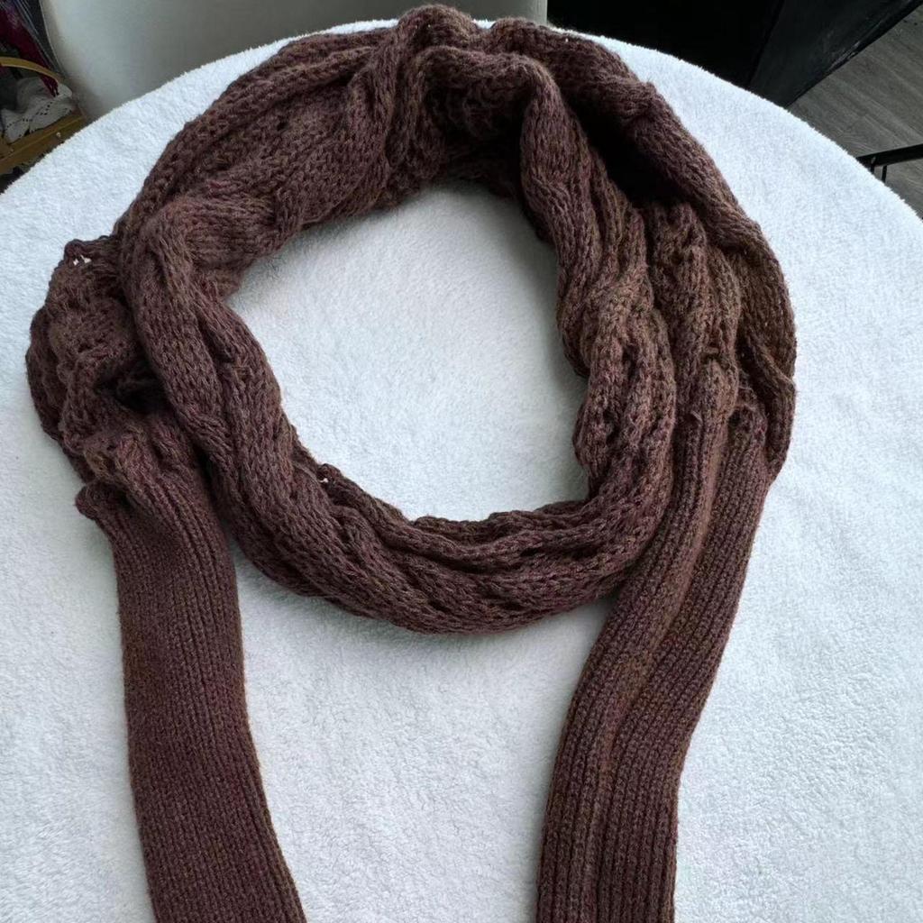 Cablu tricotat cu mâneci, culoare solidă, model de croșetat cu răsucire goală, eșarfă șal pentru femei, eșarfă pulover în stil boem