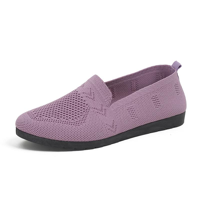 Foreign Trade Large-size Casual Women's Shoes Fly-woven Breathable One-pedal Mother Shoes Mesh Surface Shallow Mouth Flat Bottom Comfortable Lazy Sho