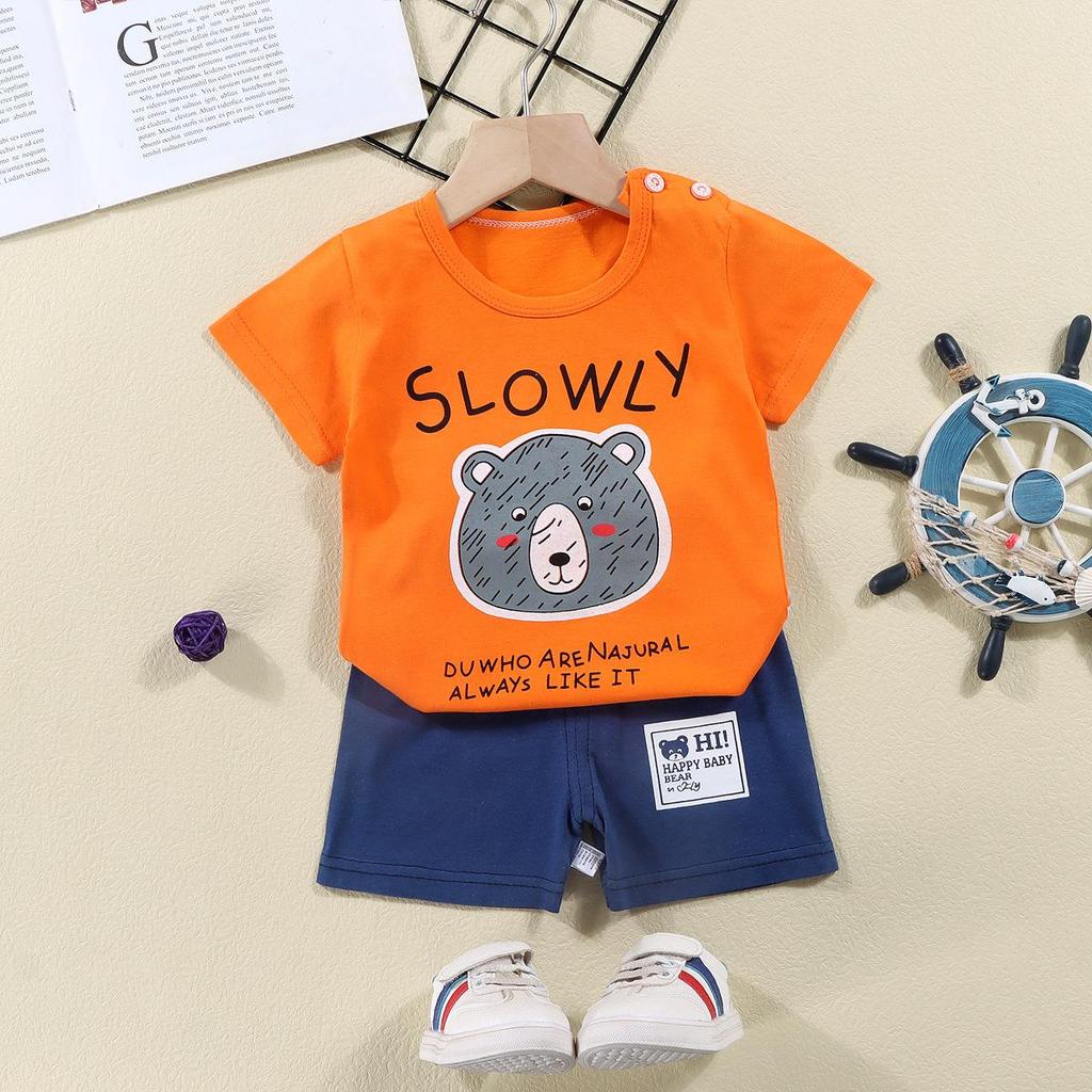 Kids' Summer Cotton Two-Piece Set: Cartoon Short Sleeve & Shorts for Toddlers