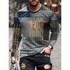 Trendy Retro Contrast Color Fabric Series 3D Printing Summer Round Neck Casual long-sleeved T-shirt Fashionable men's Clothing