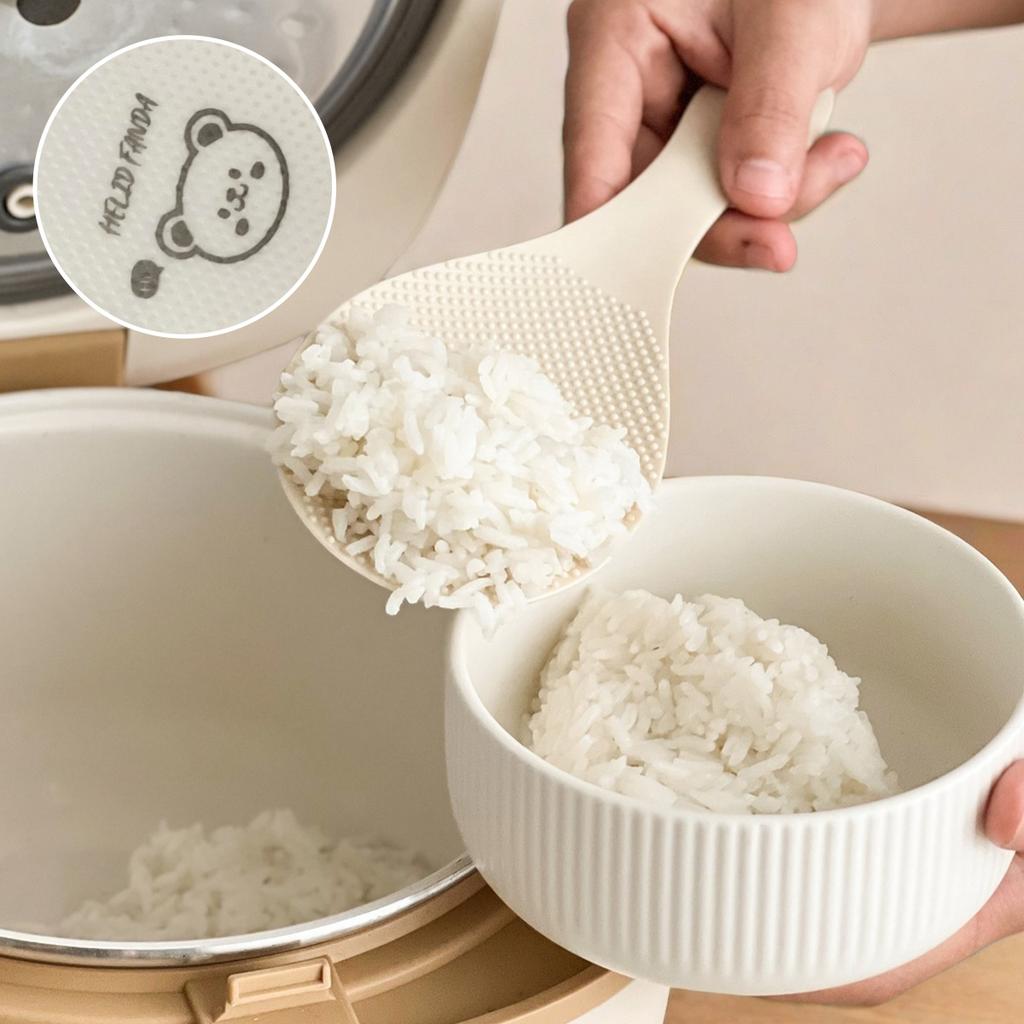 Cute Non Stick Plastic Rice Spoon With Holder Heat-resistant Spoon For Rice Cooker Durable Rice Shovel Kitchen Utensil