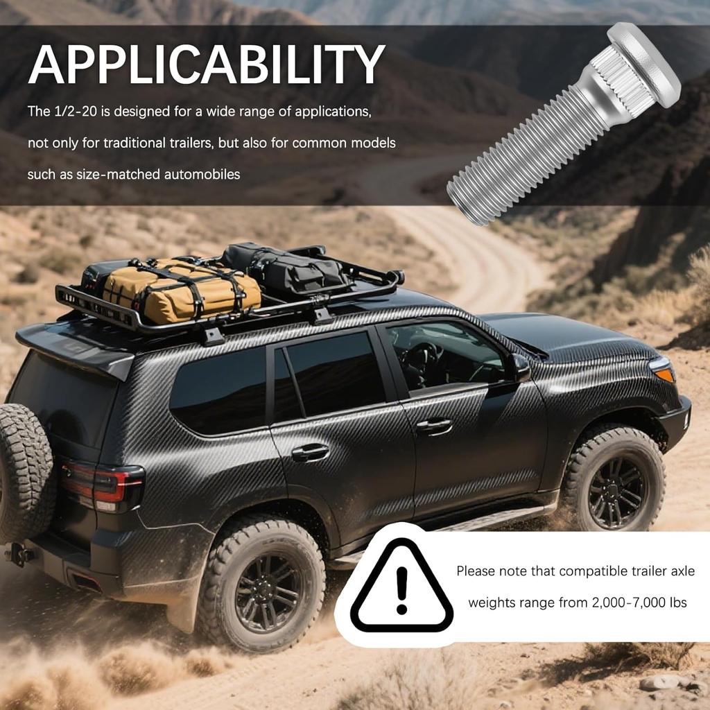 6PCS Trailer UNF 1/2 20 Wheel Studs,Heavy Duty Wheel Bolts Load 2000-7000 Lb Axles With Length 2.11"/Spline Diameter 0.56"/Stud Head