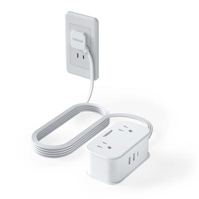 TESSAN 2m Extension Power Strip with Slim 4 Outlets and 2 Business Compatible with and White Cord, USB, Octopus-shaped Outlets, Plug, (1 Type-C