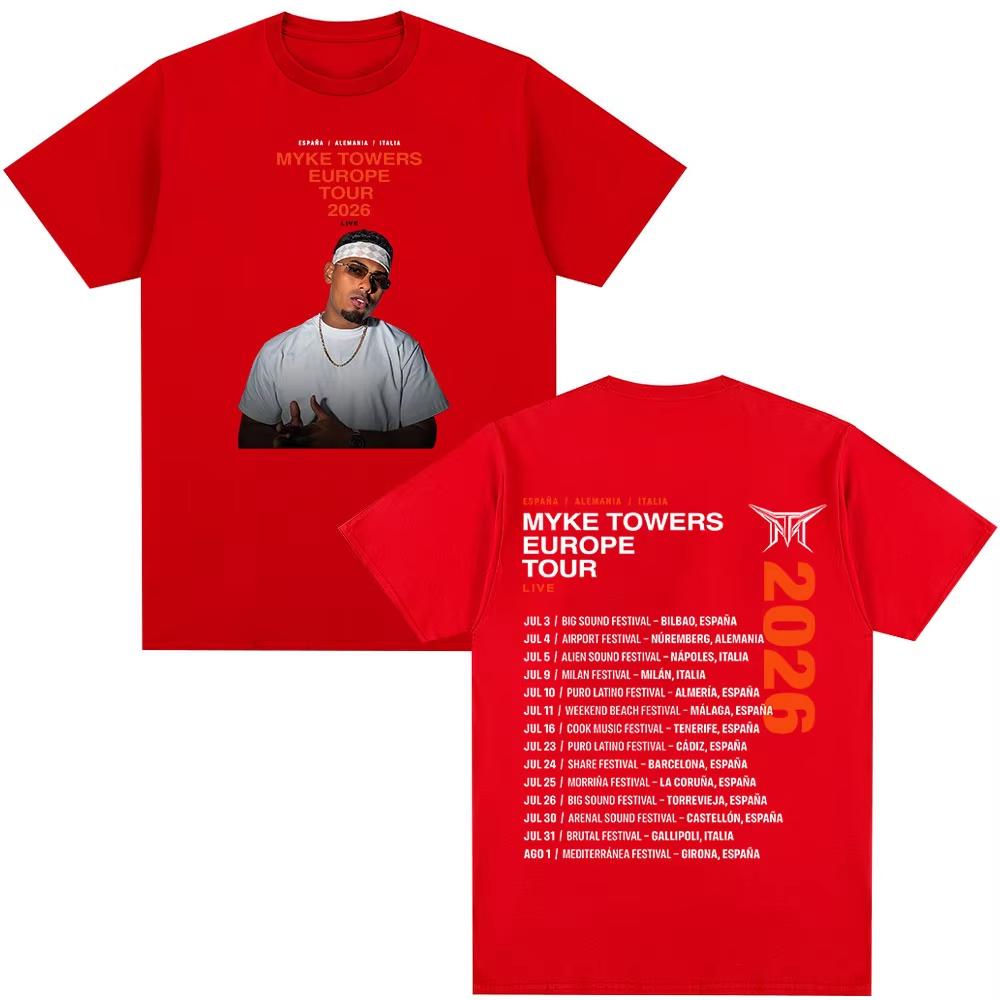 Rapper Myke Towers Europe Tour 2026 Tshirts Unisex Unisex Fashion Hip Hop Oversized T Shirt Cotton Short Sleeve Tshirt Streetwear
