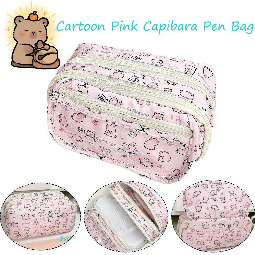 Pink Capibara Pencil Case Large Capacity Storage Bag Multi Functional Stationery Bag  Students