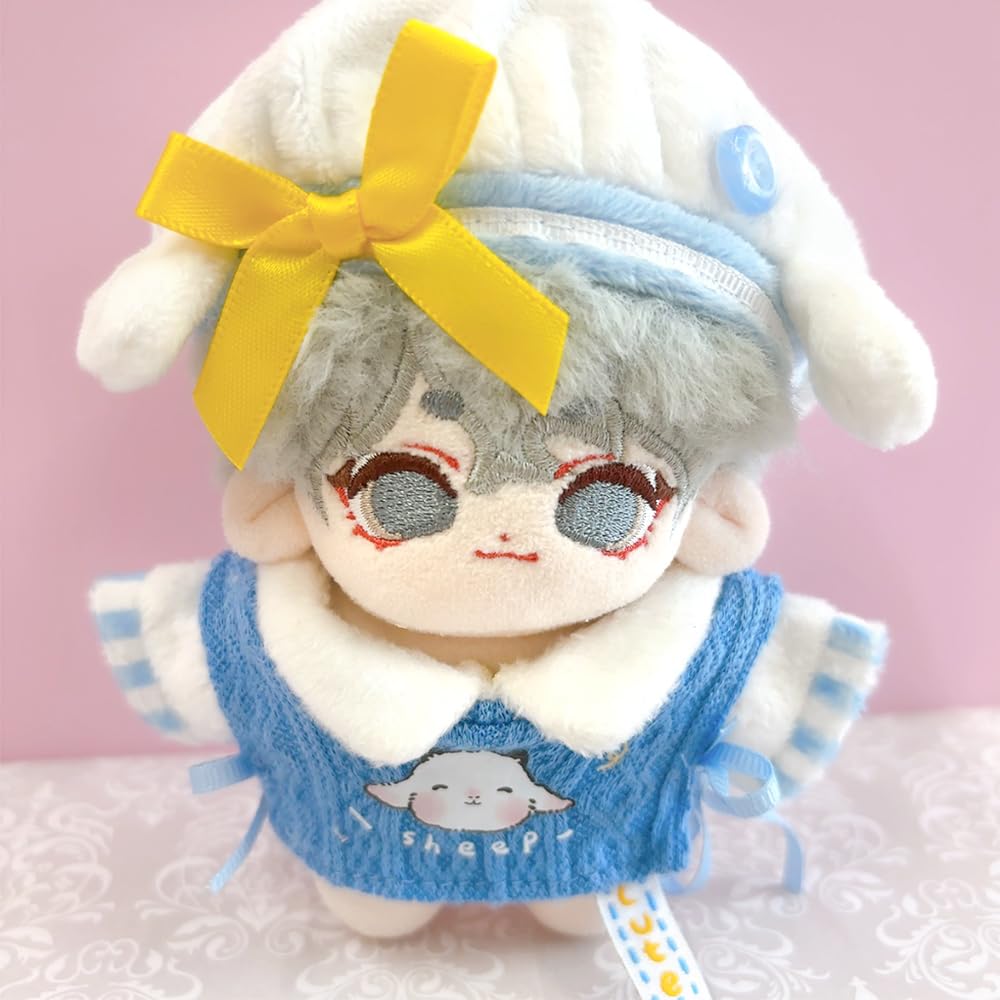 Eared Beret, Shirt, and Vest Set (Blue) for 10cm Plush Toy, Kigurumi Accessories, Otaku Activities, Doll Mascot, Kpopdoll Costume [Used]