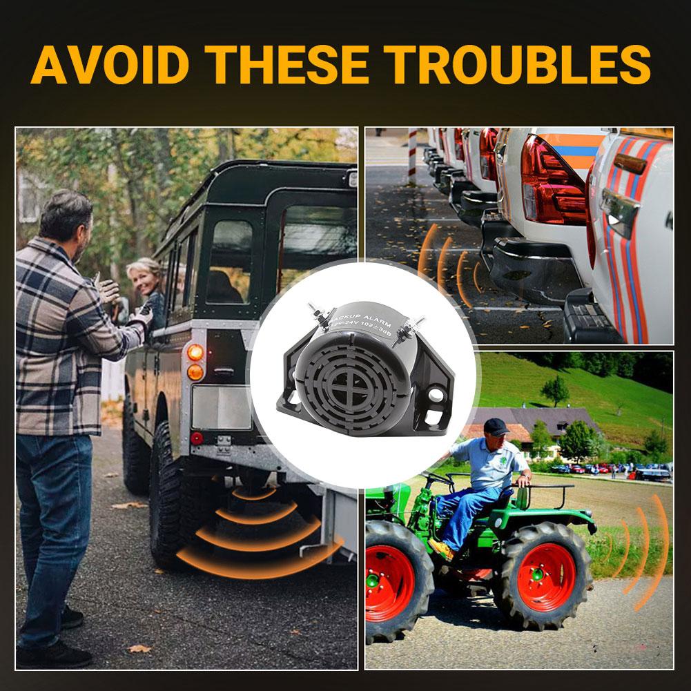 12-60V Decibel Backup 107dB Sound Warning Alarm IPX6 Waterproof Car Horn Reversing Horn for Vehicle Reversing Reminder