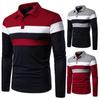 Autumn Tri Color Splicing Fashionable Casual Men's Clothing with Lapel Long Sleeved Polo Shirt