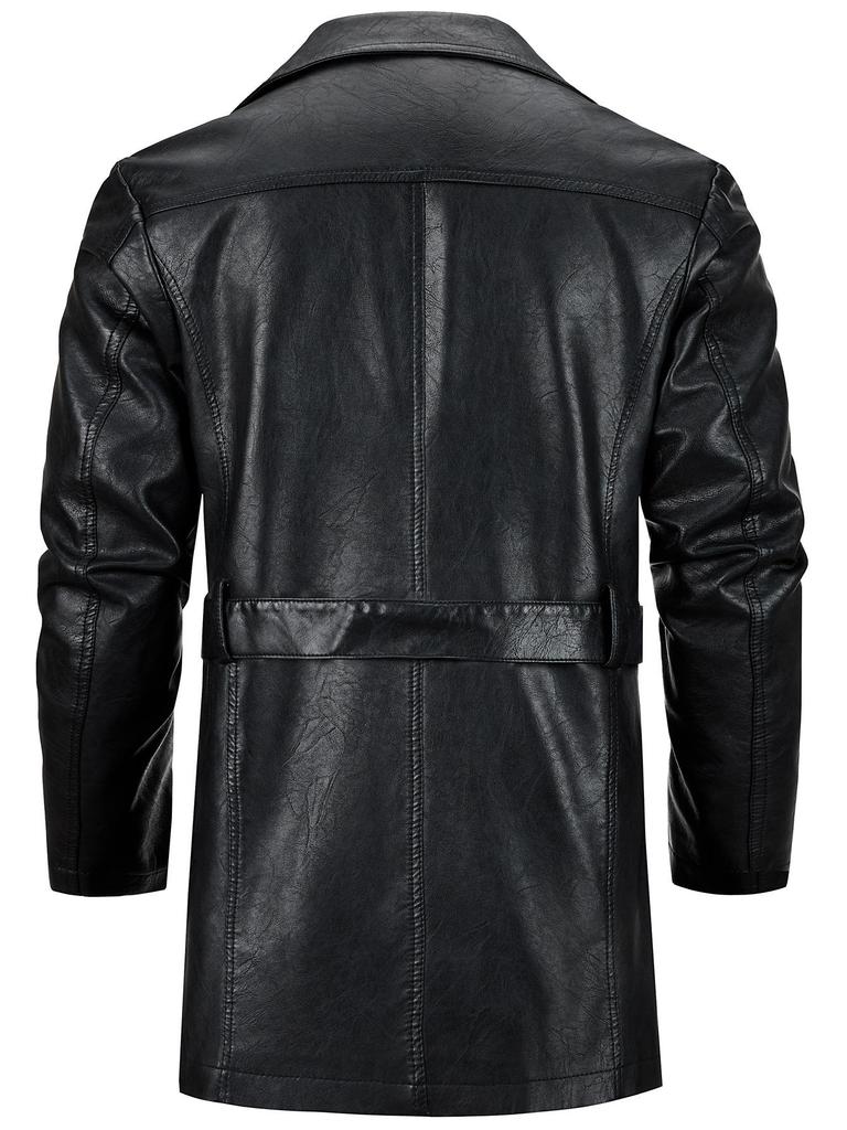 Men's Korean Style PU Leather Mid-Length Windbreaker Jacket