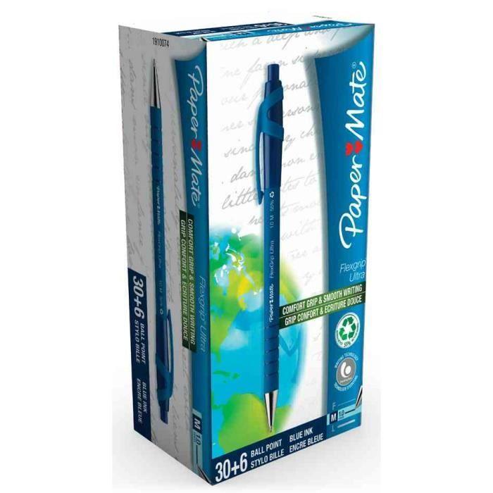 Stylo à bille - FlexGrip Ultra - Pack de 30+6 - Couleur bleu - Pointe moyenne