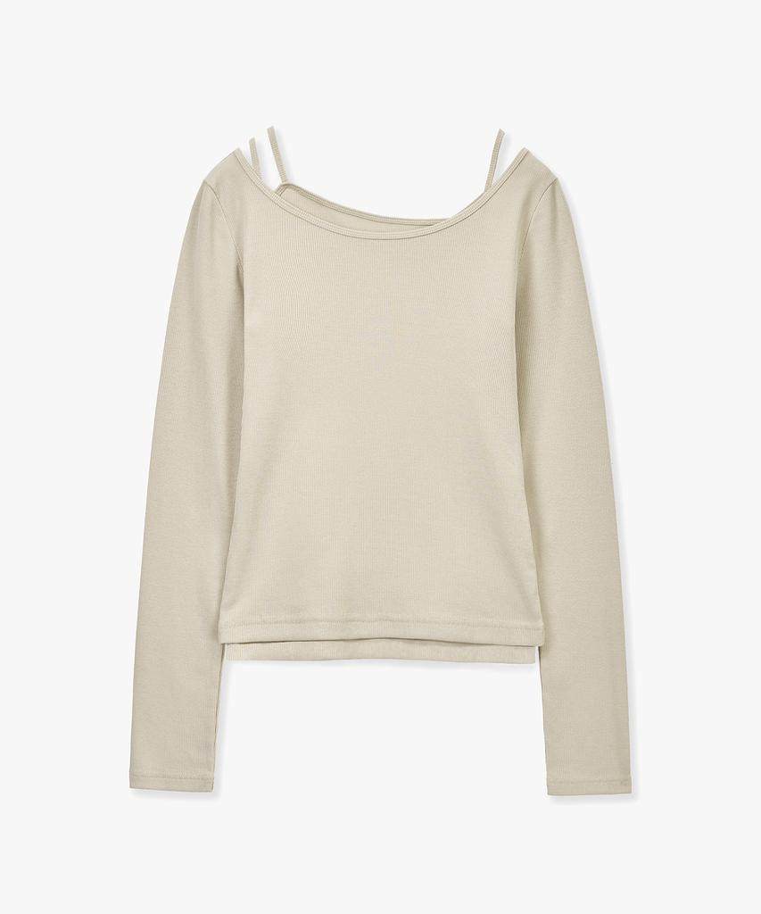 MONGDOL [Set] Boat Neck Layered Ribbed T-Shirt Beige Mdts087Beige