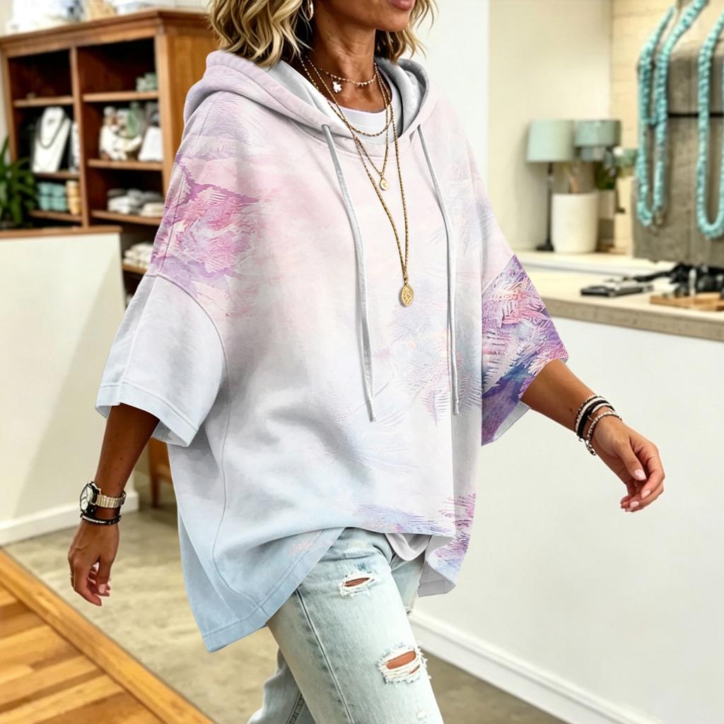 Women's Loose Fit Printed Hoodie Casual Sweatshirt Top