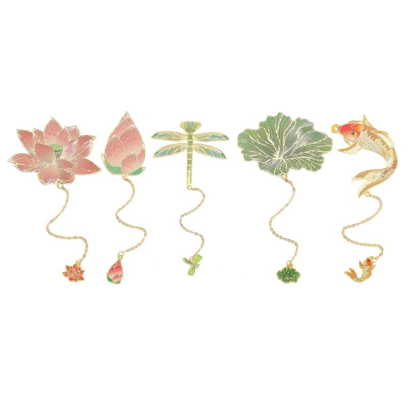 5 Pcs Chinese Style Bookmarks Page Markers Reading Bookmarkers Leaf Shape Bookmarks Metal Bookmarks with Tassels