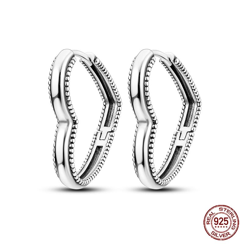 Charms Double Hoop Earrings For Women 100% 925 Silver Cubic Zircon Heart Star Moon Earrings Elegant Birthday Jewelry Gifts