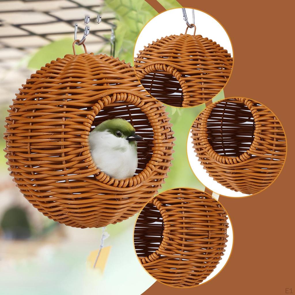 Hanging Imitation Rattan Bird Nest Hammock Home Decor Gift Hand Woven Parrot House with Cushion for