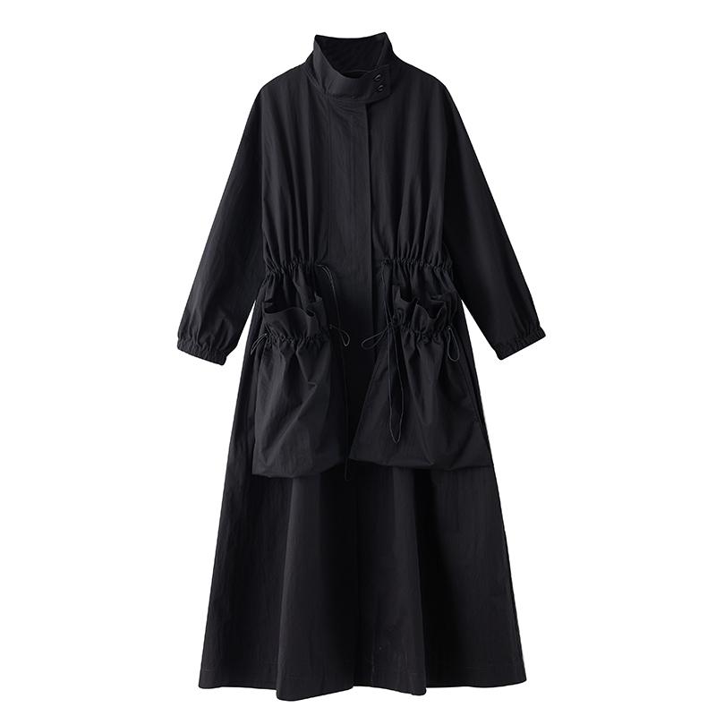 Übergroßer Vintage-Trenchcoat mit langen Ärmeln, schwarz, lässig, locker, für Herbst, Frühling, Winter, Oberbekleidung für Damen