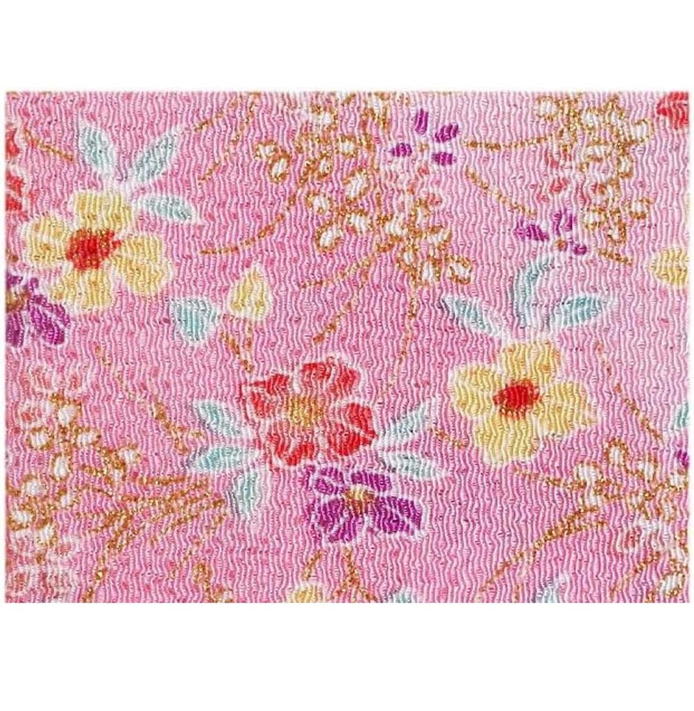 Nippon Chuko NBK Chirimen Gold and Cherry Blossom 70cm Wide X 1m Silk, Pattern, Blue, Approx. Cut, GN45-01-1M