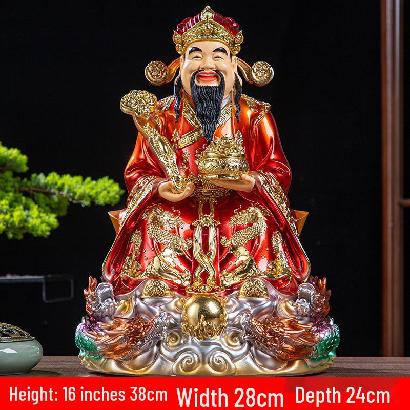 Statua Buddha in Resina Ruyi Dio della Ricchezza con Nove Draghi, 30 cm o 40 cm - Ornamenti per la Prosperità