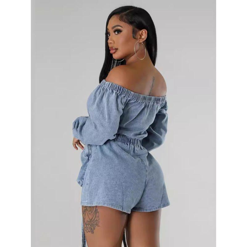 Western Style Personality Multi-pockets Denim Sexy Wash Short Elastic Wrap-around Elastic Waist 9822 One-Piece Clothes and Trousers