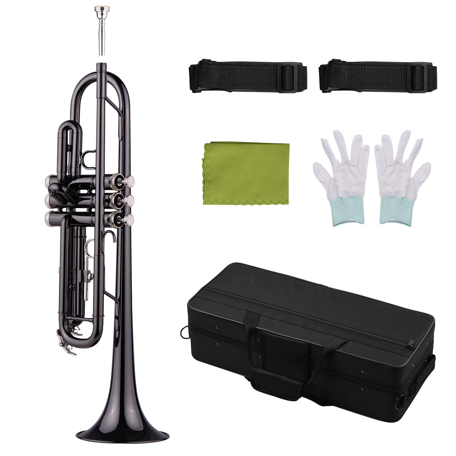Painter Black Brass Plated Bb Trumpet Set For Beginner Student With Hard Case Straps Mouthpiece Gloves Polishing Cloth
