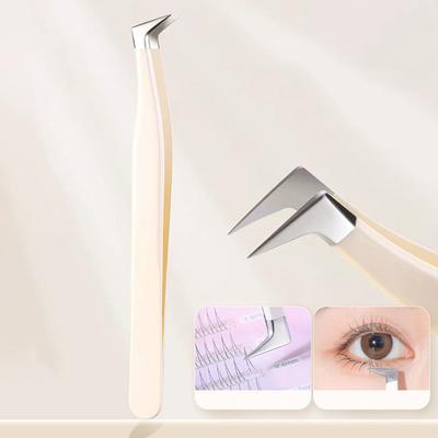 Pinça de extensão de cílios, clipe de aço inoxidável, antiestático, superduro, pinça de alta precisão com pontas de fibra, ferramentas de maquiagem