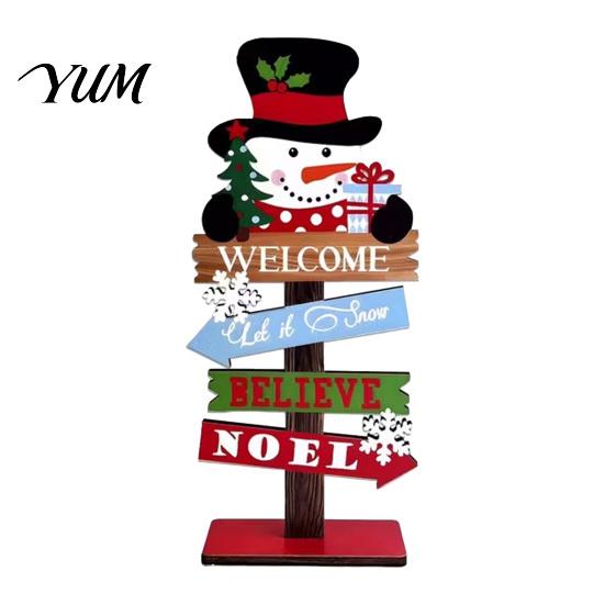 Festive Winter Tabletop Signs Christmas Table Decoration, Rustic Wooden Sign, Vintage Farmhouse Decorative Snowman Gnome Reindeer Ornaments