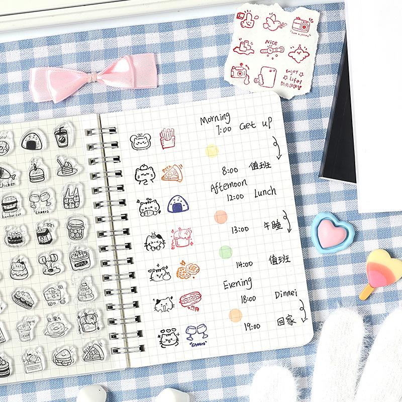 Kawaii Cartoon Silicone Scrapbook Stamp Cute Animal Snack Dessert Transparent Stamp DIY Decor Journaling Background Stamp