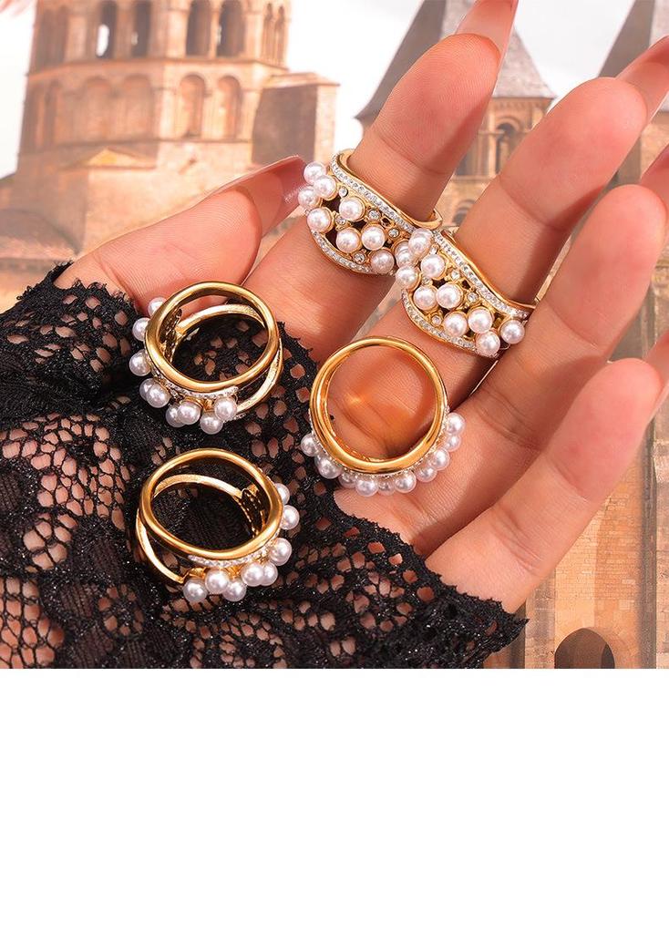 Simple Luxury Pearl & Zircon Titanium Ring with Japanese-Korean Style - Trendy and Versatile Design