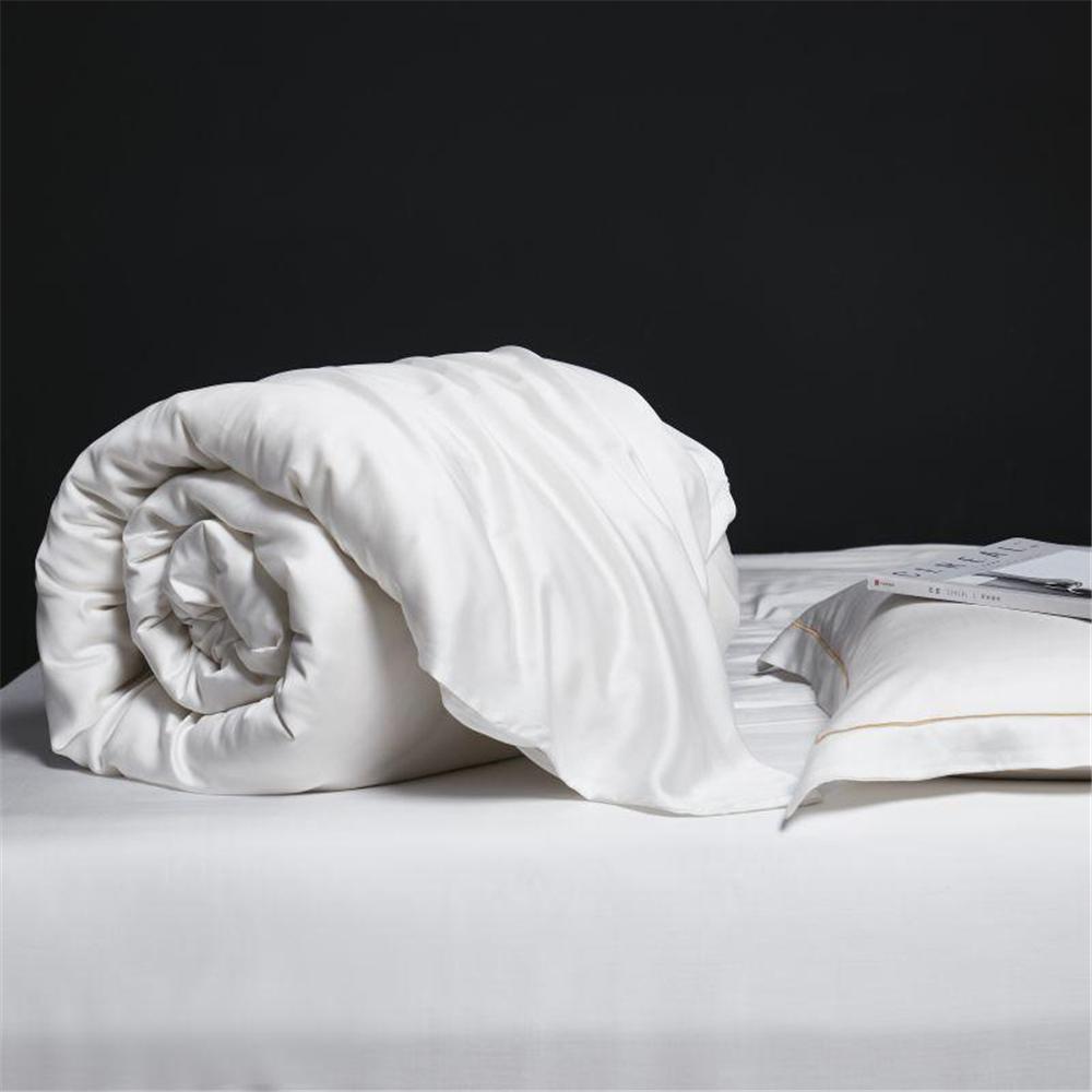 Liv-Esthete Pure White 100% Silk Bedding Set Healthy Silky Luxury Queen King Duvet Cover Flat Sheet Pillowcase Bed Linen Set