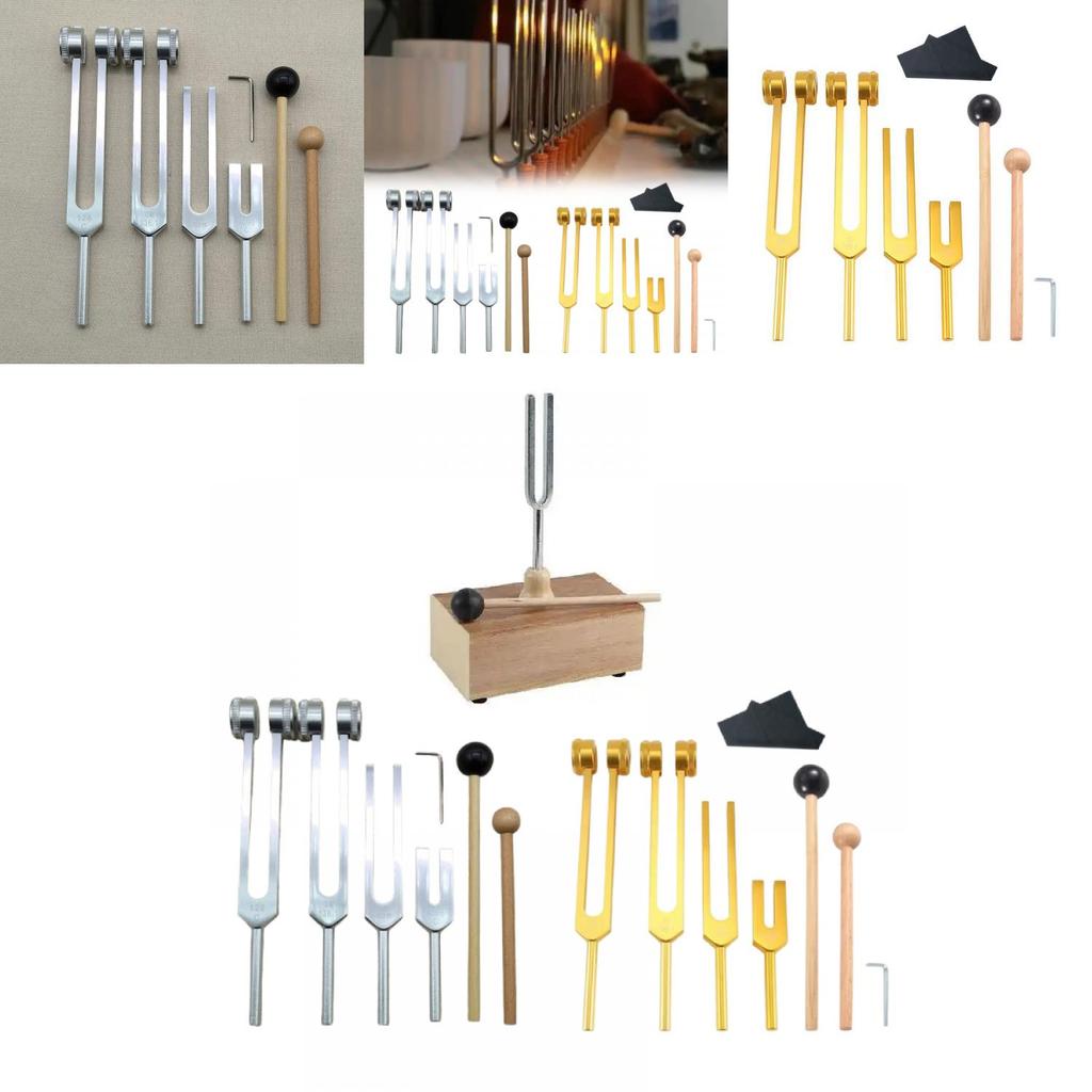Gold Aluminum Alloy Music Tuner Kit For Instruments And Wellness Applications With Wooden Mallet