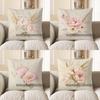 Home Decor Pink Peonies & Wheat Floral Pillow Cover Pattern Cushion Cover Suitable For Sofa Bedroom Car Pillow Cover
