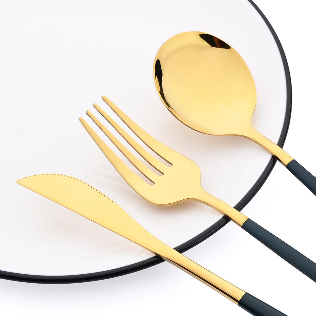 20Pcs Gold Dinnerware Set Knife Dessert Fork Spoons Cutlery Flatware High Quality Stainless Steel Silverware Kitchen Tableware