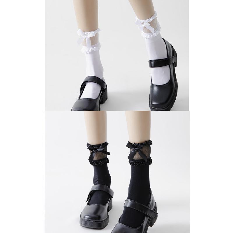 2 Pairs Lace Lolita Socks High Tube Thigh Knee Socks Female Long Tube Bowknot  Lace Japanese Style Ultra-thin Stockings