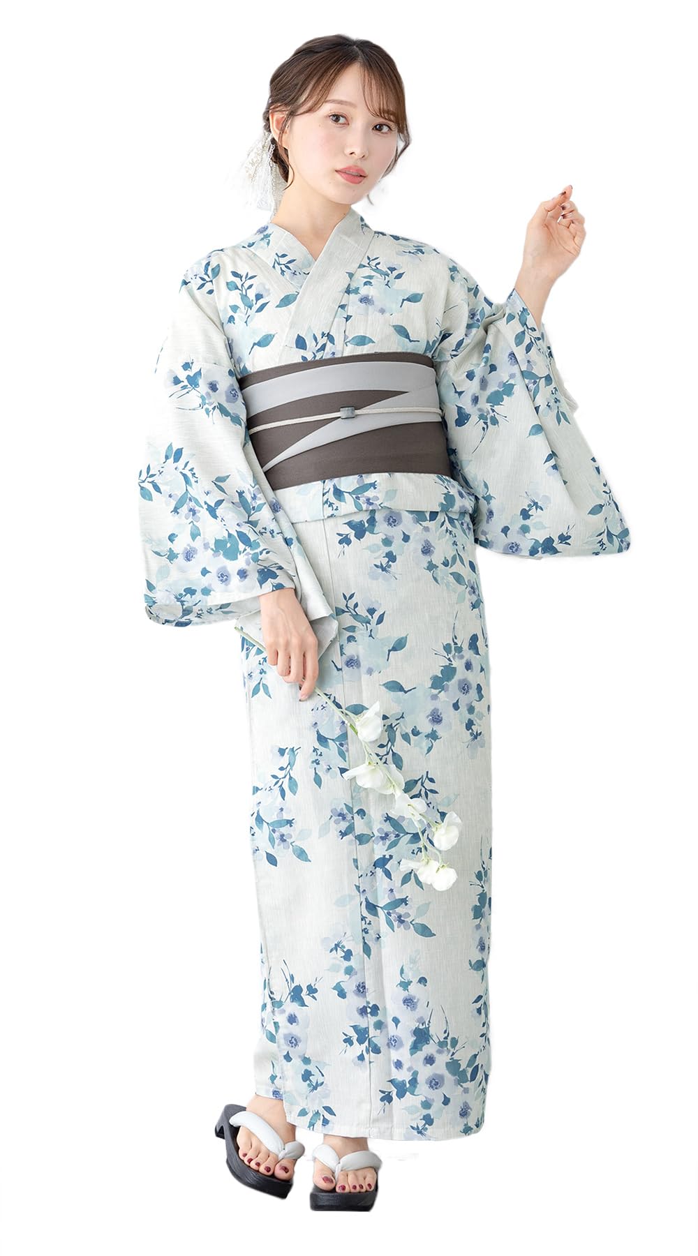 

SOUBIEN Floro Yukata Set Free Sky Blue Everlasting Flowers x Women s 2-Piece (Yukata/Half-Width Obi), Size, Gray, ykt10133-obh10005