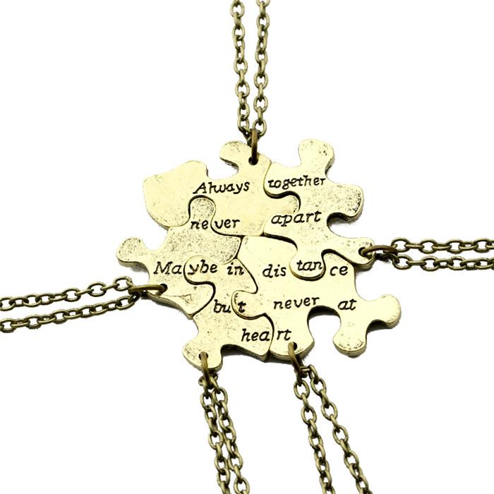 5 Pcs/set Vintage Interlocking Jigsaw Puzzle BFF Necklaces Best Friends Forever Pendant & Necklace Retro Link Chain Jewelry
