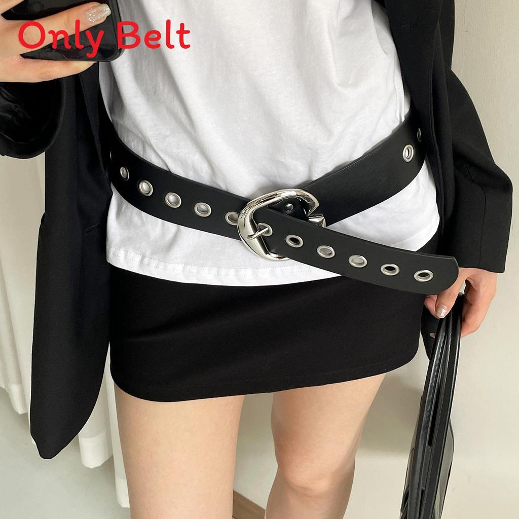 Contemporary Punk Fashion Belt For Women Wide Pu Material With Punch Holes And Decorative Lettering чёрный