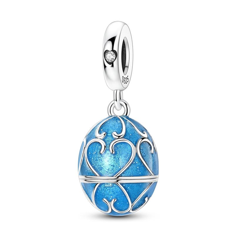 Original 925 Sterling Silver Bead Charm Open able Easter Egg Pendant Fit Original Bracelet Necklace For Women DIY Jewelry Gift