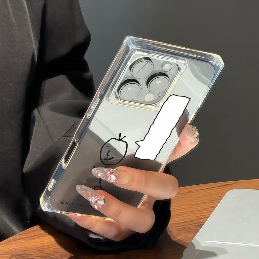 Transparente Quadratische Rückseite Röhrenhülle Schutz Für iPhone 11 16 ProMax 15 Plus 13 14 Pro Max 12 Anti-Sauerstoff, Laufende Linien Menschen Muster Hülle