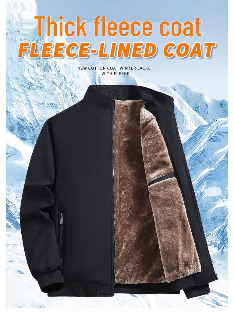 Men's Warm Velvet Jacket, Stand Collar, Versatile for All Ages, Casual Fit for Autumn & Winter