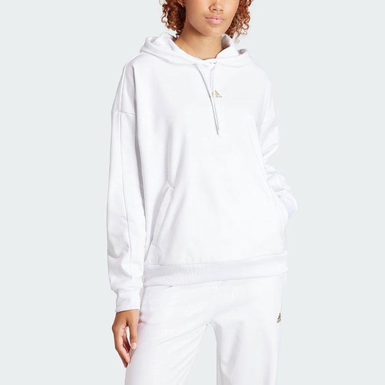 Adidas Embossed Monogram Fleece Hoodie Sweatshirt Women's White IM2587