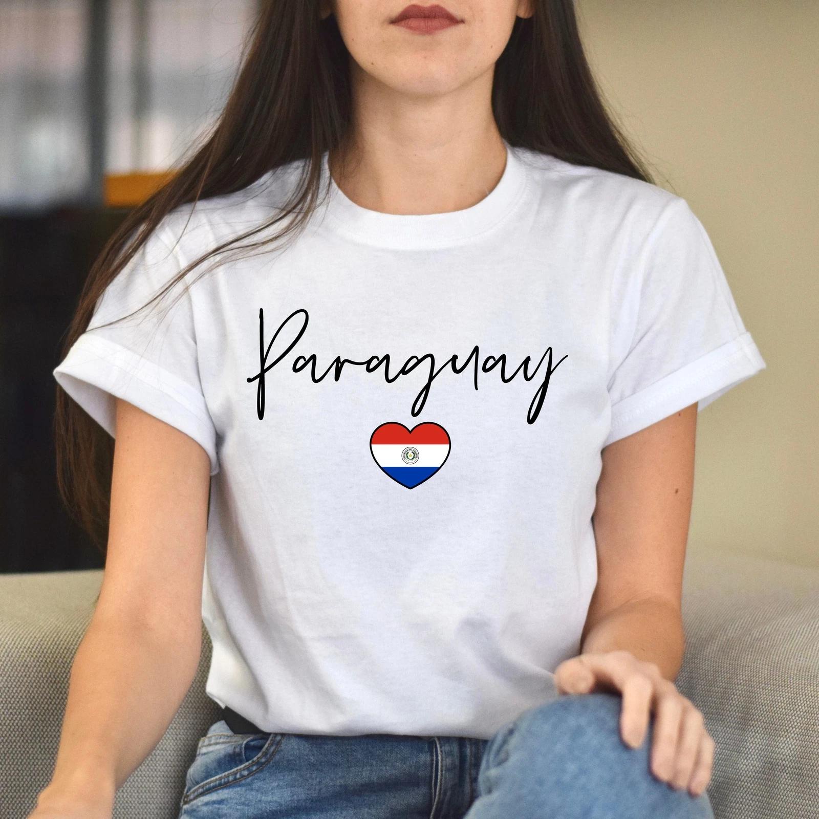 Paraguay flag heart Unisex T-shirt Paraguay love tee White Sand Blue L
