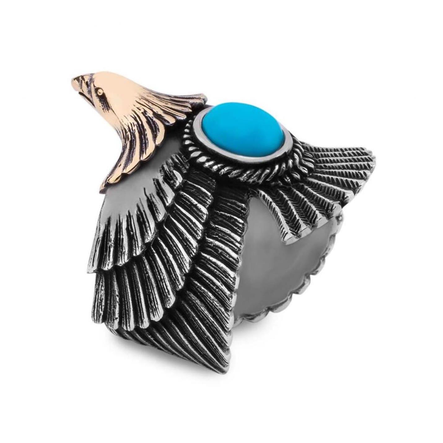 

Серебряное кольцо с мотивом Sky High Eagle и бирюзовым камнем
