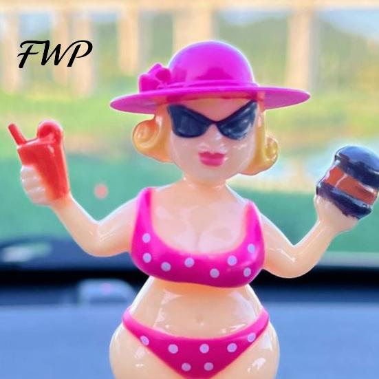 Durable Car Figurine Solar Dashboard Decoration, Cute Beach Girl Swing Cartoon Style Ornament Ornament, Couple Dancing Figure for Vehicle Interior