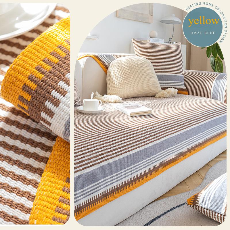 Подушка для дивана из хлопка и льна в японском стиле, универсальная противоскользящая подушка для всех сезонов, товары для дома 70*50 жёлтый