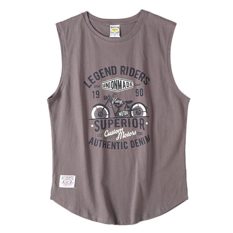 Export Export Tail Goods Cotton Motorcycle Print Sleeveless Tank-Top Men's Summer Retro Trendy Sports Basketball T-shirt