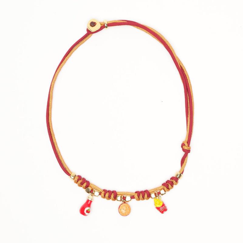 Personalized Valentine'S Day Hamburger Fries Pendant Color Rope Knitted Rope Necklace Electroplating Gold Color Preservation Batch