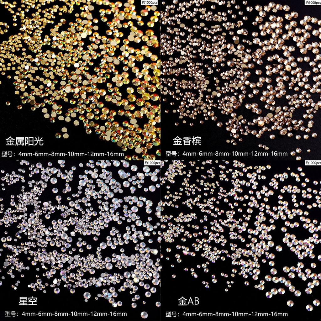 Nail Art Diamond 6 Grid Glass Flat Bottom Round Diamond Crystal Transparent Ab Mixed Color Large And Small Mixed Decoration