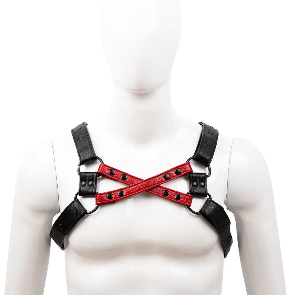 High Quality Men's Bondage Gear Leather Body Harness with Removable Two-Color Chest Straps Sex Toys Flirting Straps