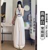 Navy Blue Tencel Linen Wide-leg Pants Women's Summer Thin High Waist Drape Straight Loose Lazy Cotton and Linen Suit Pants